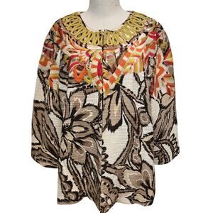 Vintage 90s Chico's Design Abstract Embroidered Jacket | Artsy Boho XL Size 3